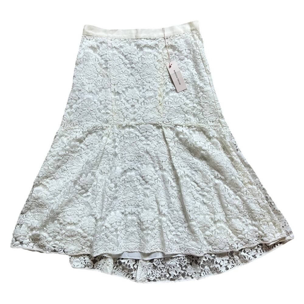 Rebecca Taylor Cream White Lace A-Line Mermaid Fluted Midi Skirt size 6 NEW Tags